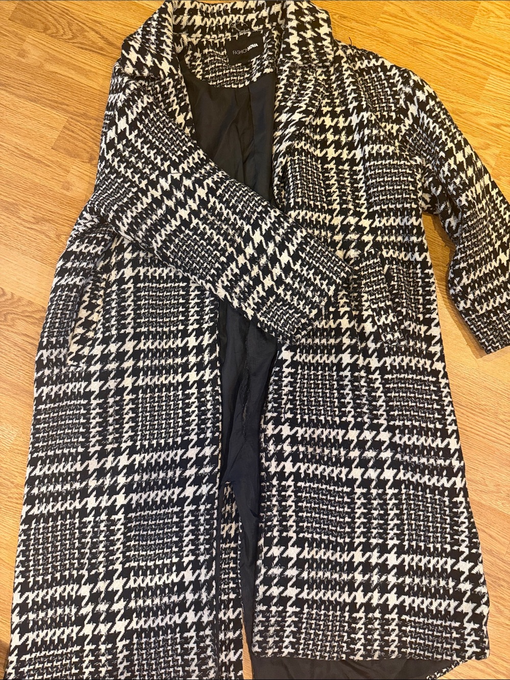 Black and White Houndstooth Trench Coat